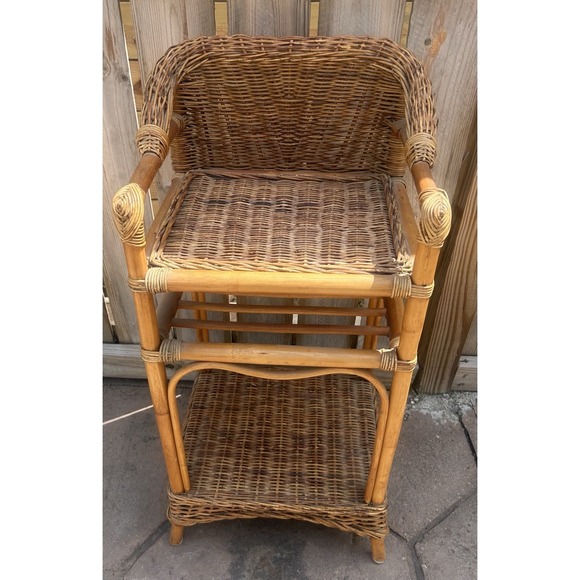 The Unbranded Brand Other - Vtg Wicker Bamboo Rattan Shelf Shelves Plant Stand Brown Boho 3 Tier